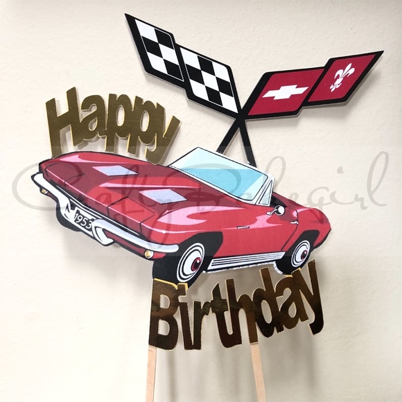 Personalized & Customized 1963 Red Chevrolet Corvette Happy Birthday Cake Topper - Picture 1 of 8